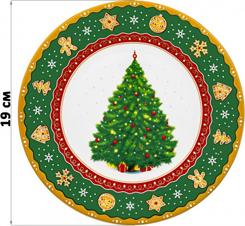 Изображение товара Набор тарелок Elan Gallery Новогодняя елка для десертов / 420679 (зеленый/узор New Bone China)