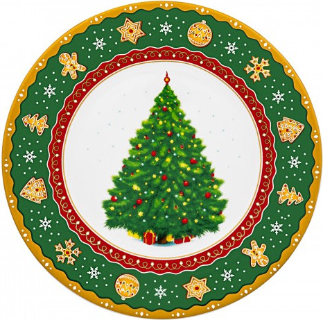 Изображение товара Набор тарелок Elan Gallery Новогодняя елка для десертов / 420679 (зеленый/узор New Bone China)