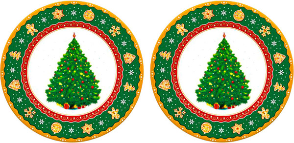 Изображение товара Набор тарелок Elan Gallery Новогодняя елка для десертов / 420679 (зеленый/узор New Bone China)