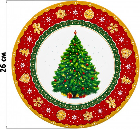 Изображение товара Набор тарелок Elan Gallery Новогодняя елка / 420680 (красный/узор New Bone China)