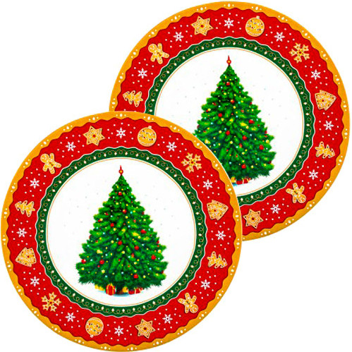 Изображение товара Набор тарелок Elan Gallery Новогодняя елка / 420680 (красный/узор New Bone China)