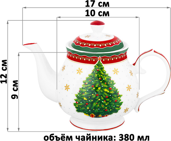 Изображение товара Заварочный чайник Elan Gallery Новогодняя елка / 420690 (красный узор)