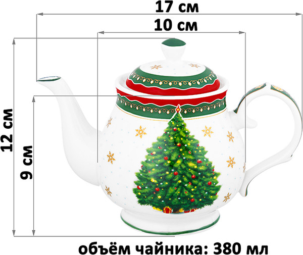 Изображение товара Заварочный чайник Elan Gallery Новогодняя елка / 420691 (зеленый узор)