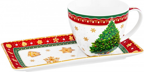 Изображение товара Чашка с блюдцем Elan Gallery Новогодняя елка / 420697 (красный узор)