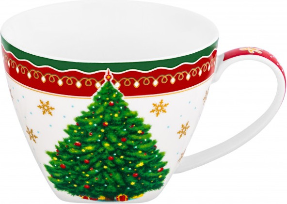 Изображение товара Чашка с блюдцем Elan Gallery Новогодняя елка / 420697 (красный узор)