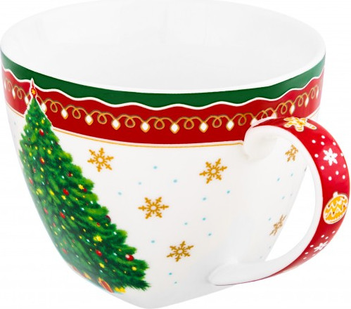 Изображение товара Чашка с блюдцем Elan Gallery Новогодняя елка / 420697 (красный узор)