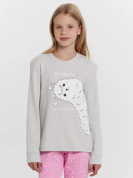 Изображение товара Пижама детская Mark Formelle 567743 (р.110-56, серый меланж 4306-А/треугольники на розовом)