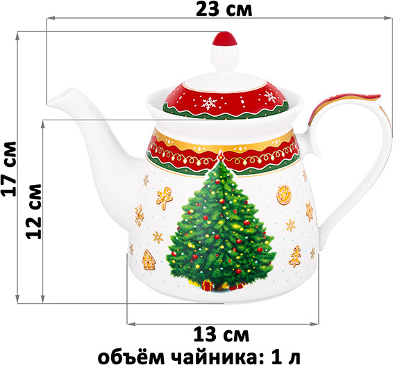 Изображение товара Заварочный чайник Elan Gallery Новогодняя елка / 420710 (красный узор)