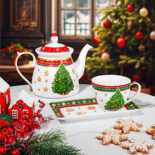 Изображение товара Заварочный чайник Elan Gallery Новогодняя елка / 420710 (красный узор)