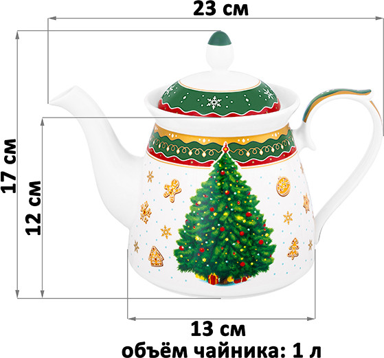Изображение товара Заварочный чайник Elan Gallery Новогодняя елка / 420711 (зеленый узор)
