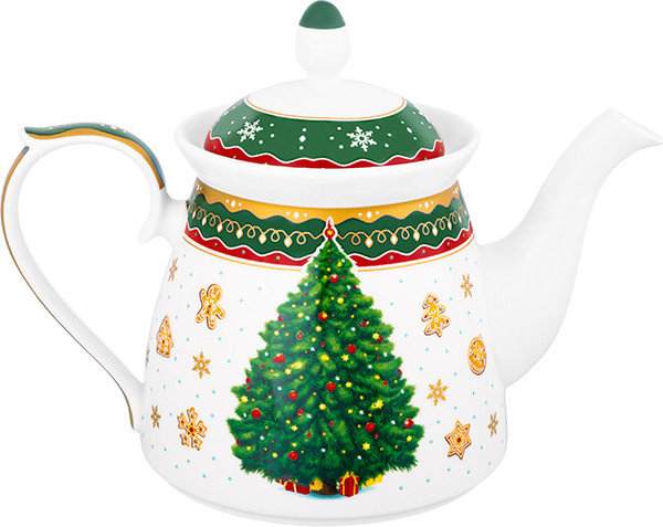 Изображение товара Заварочный чайник Elan Gallery Новогодняя елка / 420711 (зеленый узор)