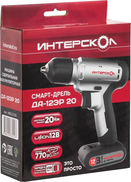 Изображение товара Аккумуляторная дрель-шуруповерт Интерскол ДА-12ЭР (883.0.1.00)