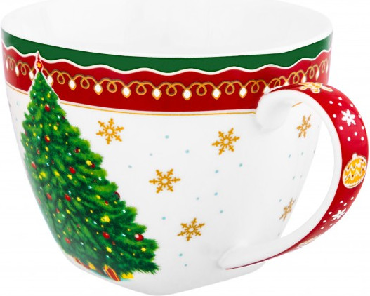 Изображение товара Чашка с блюдцем Elan Gallery Новогодняя елка / 420733 (красный узор)