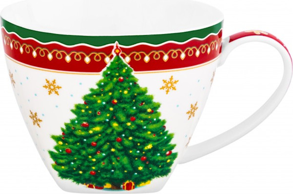 Изображение товара Чашка с блюдцем Elan Gallery Новогодняя елка / 420733 (красный узор)