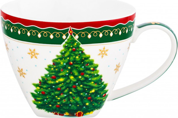 Изображение товара Чашка с блюдцем Elan Gallery Новогодняя елка / 420734 (зеленый узор)