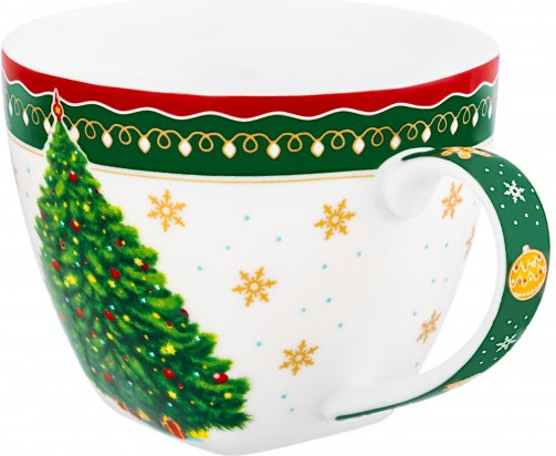 Изображение товара Чашка с блюдцем Elan Gallery Новогодняя елка / 420734 (зеленый узор)