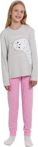 Изображение товара Пижама детская Mark Formelle 567743 (р.140-68, серый меланж 4306-А/треугольники на розовом)