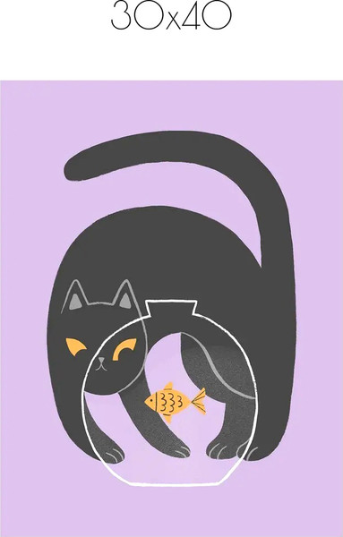 Изображение товара Постер Citydecor Кот и рыба 1 (30x40)