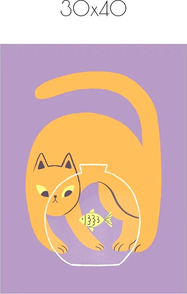 Изображение товара Постер Citydecor Кот и рыба 2 (30x40)