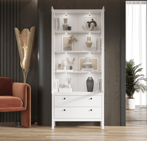 Изображение товара Шкаф с витриной Black Red White Ewa REG2W2S с подсветкой (белый)