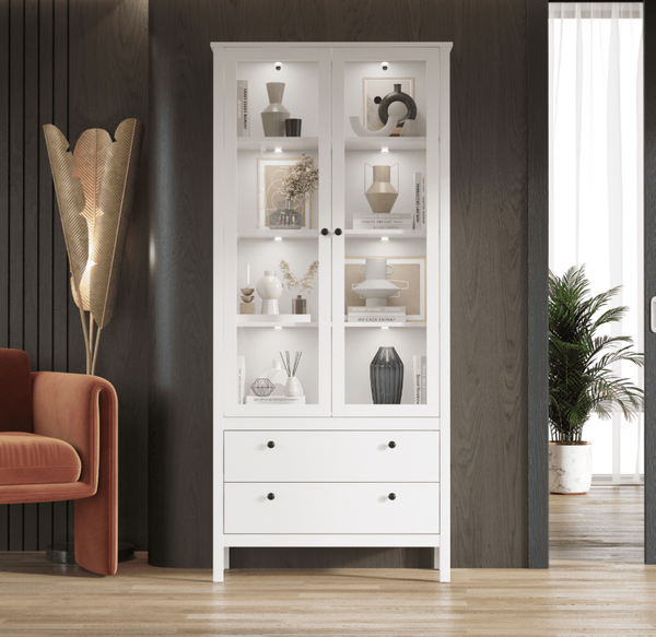 Изображение товара Шкаф с витриной Black Red White Ewa REG2W2S с подсветкой (белый)