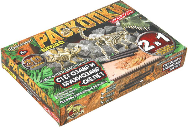 Изображение товара Набор для опытов IQ Эксперимент Раскопки 2 в 1 Скелеты Стегозавр и Брахиозавр / FL04S-RU