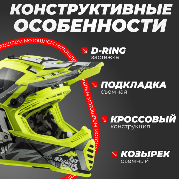 Изображение товара Мотошлем LS2 MX437 Fast 2 Mini Crusher (L, черный/желтый)