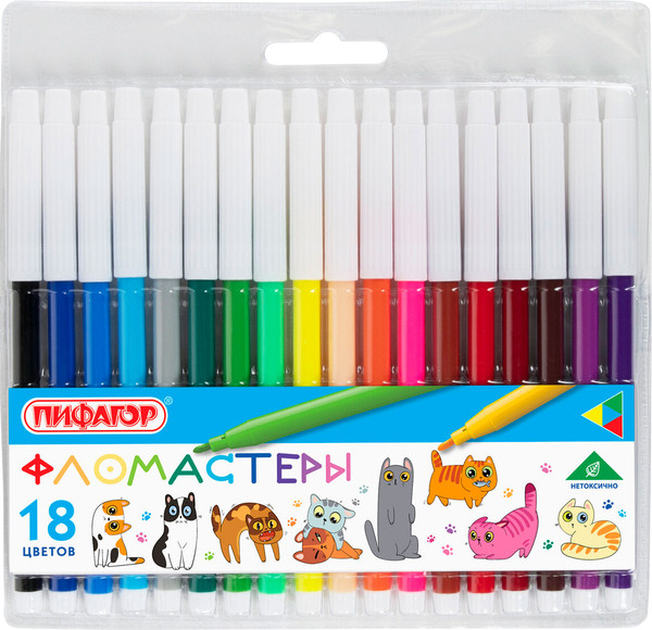 Изображение товара Фломастеры Пифагор Веселые питомцы / 152453 (18цв)