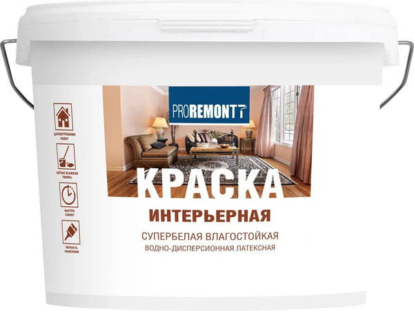 Изображение товара Краска Proremontt Интерьерная влагостойкая (3кг, супербелый)