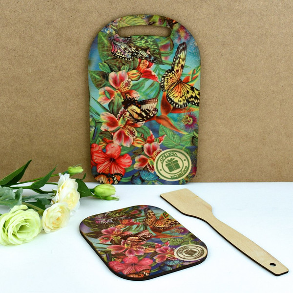 Изображение товара Разделочная доска Мультидом Яркое лето МБ18-393 (с подставкой и лопаткой)