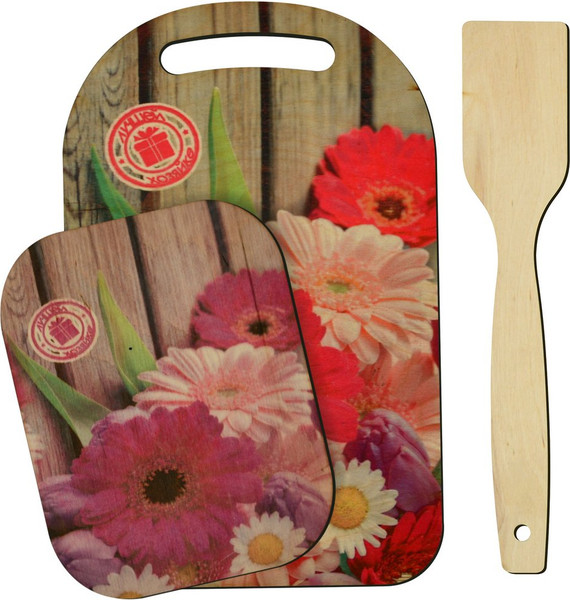 Изображение товара Разделочная доска Мультидом Красочная весна МБ18-394 (с подставкой и лопаткой)