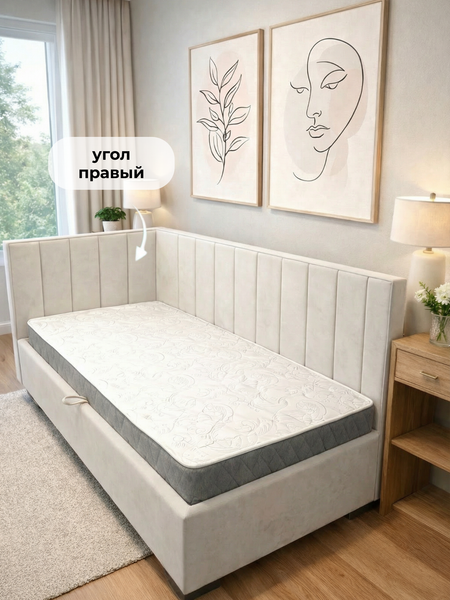 Изображение товара Односпальная кровать Elmax Ровена 90x200 (Glory 01, айвори)