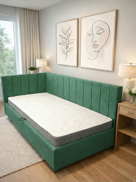 Изображение товара Односпальная кровать Elmax Ровена 90x200  (Glory 14, зеленый)