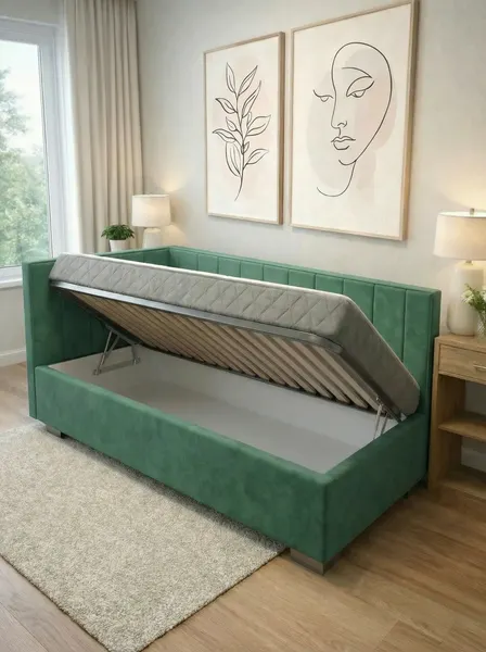 Изображение товара Односпальная кровать Elmax Ровена 90x200  (Glory 14, зеленый)