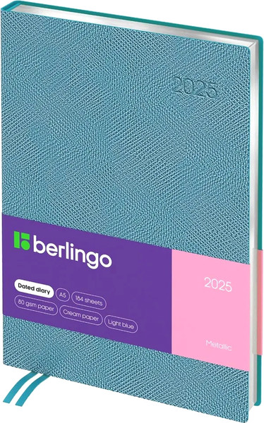 Изображение товара Ежедневник Berlingo Metallic 2025 А5 / DD5_93522 (184л, голубой металлик)