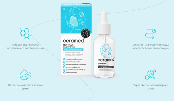 Изображение товара Сыворотка для лица Ceramed Skin glow Восстанавливающая ночная (30мл)