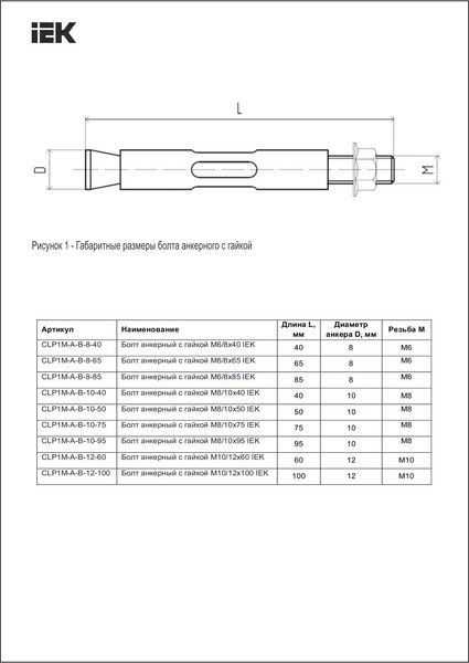 Изображение товара Анкерный болт IEK CLP1M-A-B-10-95 (30шт)