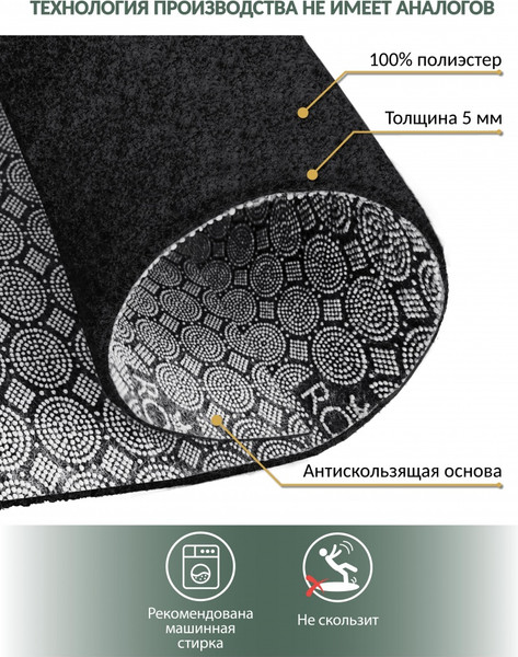 Изображение товара Коврик грязезащитный Shahintex Icarpet Практик антискользящий 80x120 / 845835 (черный гранит 03)