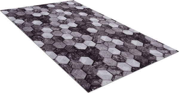 Изображение товара Коврик Shahintex Icarpet Print антискользящий 128 Соты Мрамор 80x120 / 840113 (черный/серый)