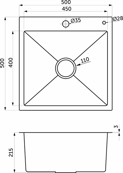 Изображение товара Мойка кухонная AKS Квадратная одночашевая 50x50 / 106 640 (сатин)