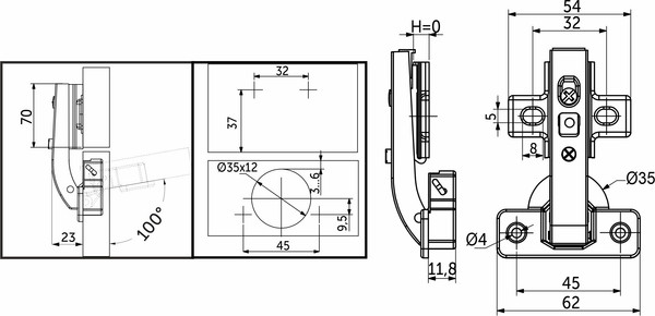 Изображение товара Петля мебельная AKS Под фальшпанель 90° с доводчиком 45мм h0 clip-on / 18 845