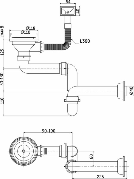 Изображение товара Сифон AKS Компакт d110мм полипропилен и нержавеющая сталь / 106 127 (белый/хром)