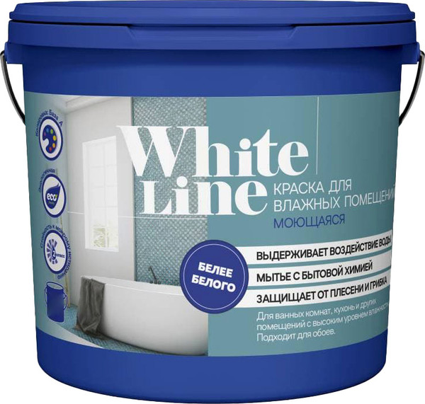 Изображение товара Краска Квил White Line Для влажных помещений База 1 моющаяся матовая (1.3кг)