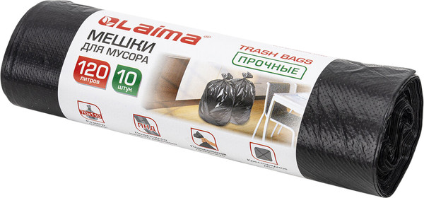 Изображение товара Пакеты для мусора Laima 601386 (120л, 10шт, черный)