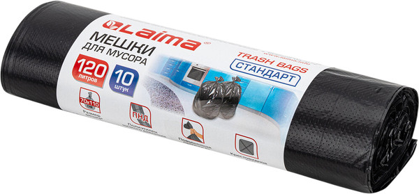 Изображение товара Пакеты для мусора Laima 601385 (120л, 10шт, черный)