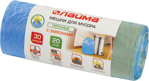 Изображение товара Пакеты для мусора Laima 601395 (30л, 20шт, синий)