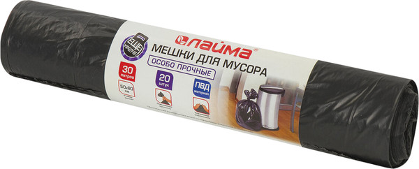 Изображение товара Пакеты для мусора Laima 605330 (30л, 20шт, черный)