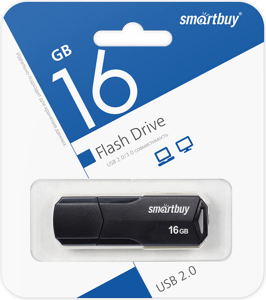 Изображение товара USB flash накопитель SmartBuy Clue 16Gb / SB16GBCLU-K (черный)