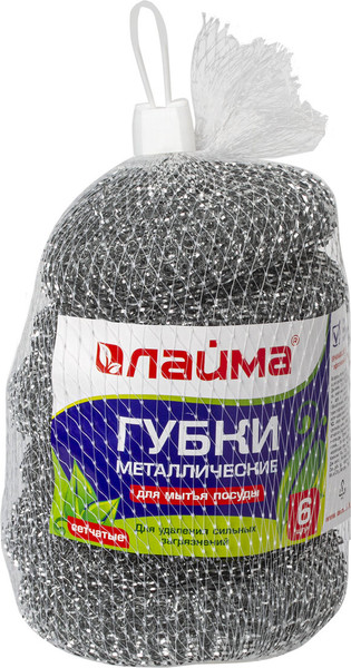 Изображение товара Набор губок для мытья посуды Laima 603103 (6шт, металлические)