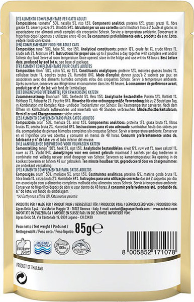 Изображение товара Влажный корм для кошек Schesir тунец и хек (85г)